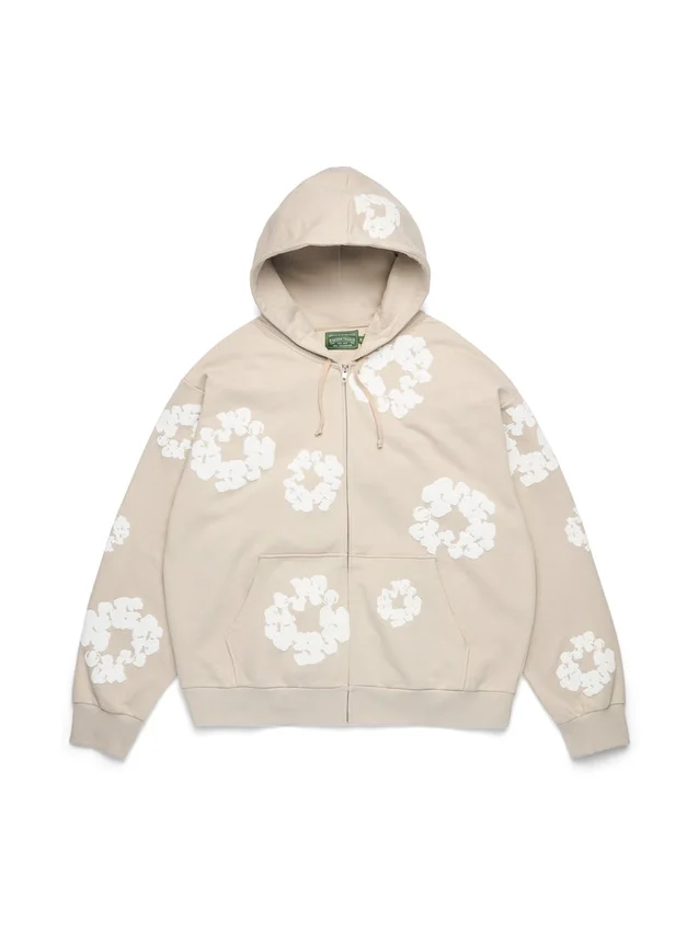 Sudadera con capucha y cremallera «Cotton Wreath» color crema