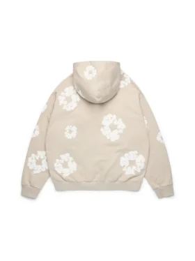 Sudadera con capucha y cremallera «Cotton Wreath» color crema