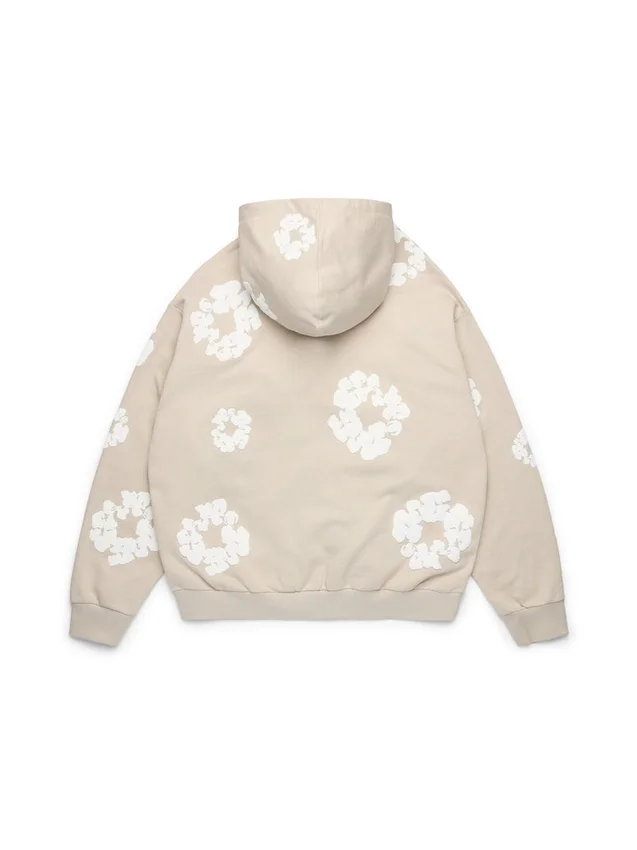 Sudadera con capucha y cremallera «Cotton Wreath» color crema