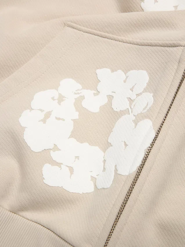 Sudadera con capucha y cremallera «Cotton Wreath» color crema