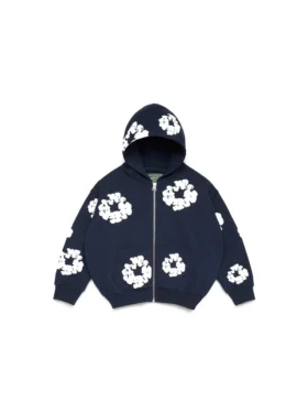 Sudadera con capucha y cremallera «Cotton Wreath Hoodie» para niños, azul marino