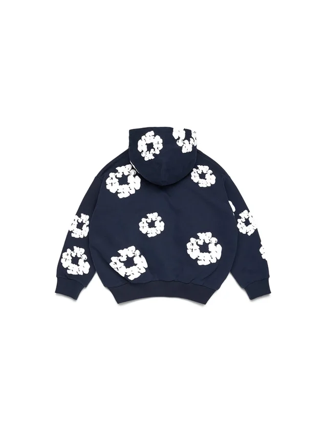 Sudadera con capucha y cremallera «Cotton Wreath Hoodie» para niños, azul marino