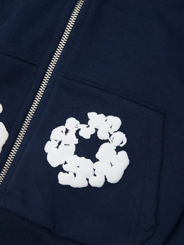 Sudadera con capucha y cremallera «Cotton Wreath Hoodie» para niños, azul marino