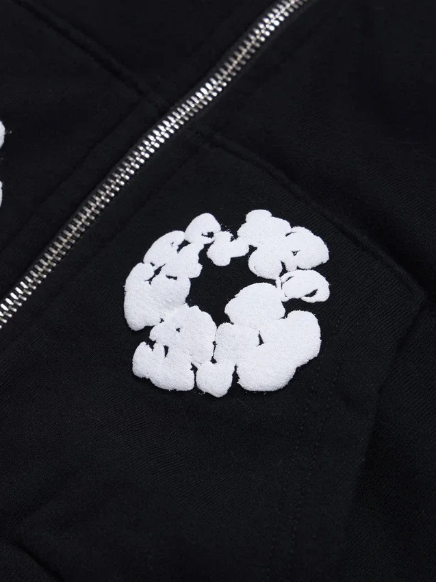 Sudadera con capucha y cremallera «Cotton Wreath Hoodie» para niños, color negro