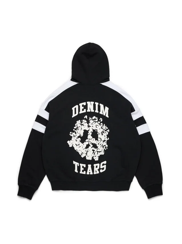 Sudadera con capucha y cremallera Denim U con paneles, negra