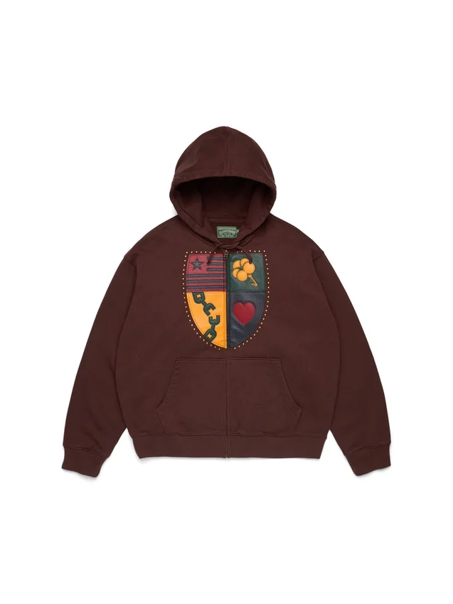 Sudadera con capucha y cremallera «Libertas Crest», marrón desgastado