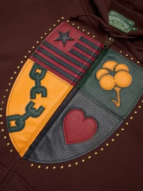 Sudadera con capucha y cremallera «Libertas Crest», marrón desgastado