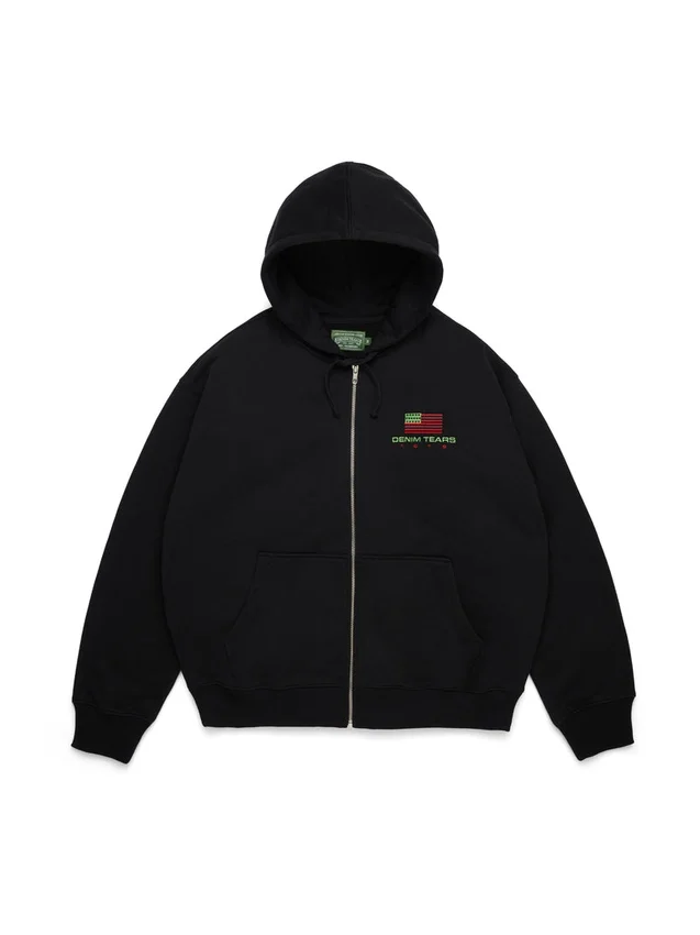 Sudadera con capucha y cremallera «Pan African», negra