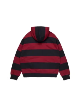 Sudadera con capucha y cremallera «Striped Crest», roja/azul marino