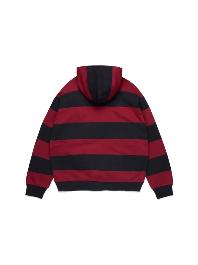 Sudadera con capucha y cremallera «Striped Crest», roja/azul marino